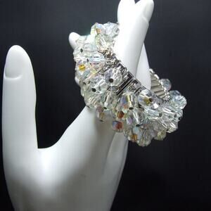 Vintage Japan Cha Cha Bracelet Clear AB Crystal Expandable 1950s